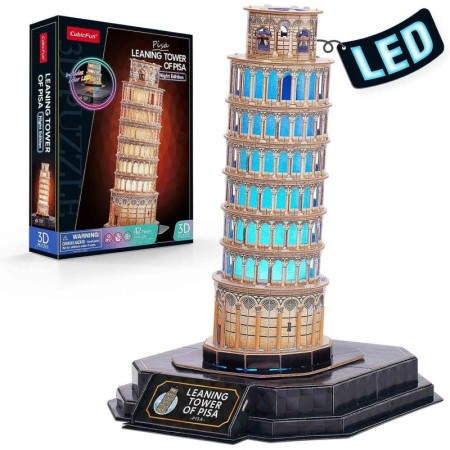 Marile Arhitecturi ale lumii Puzzle 3D Turnul din Pisa editie luminoasa 42 piese